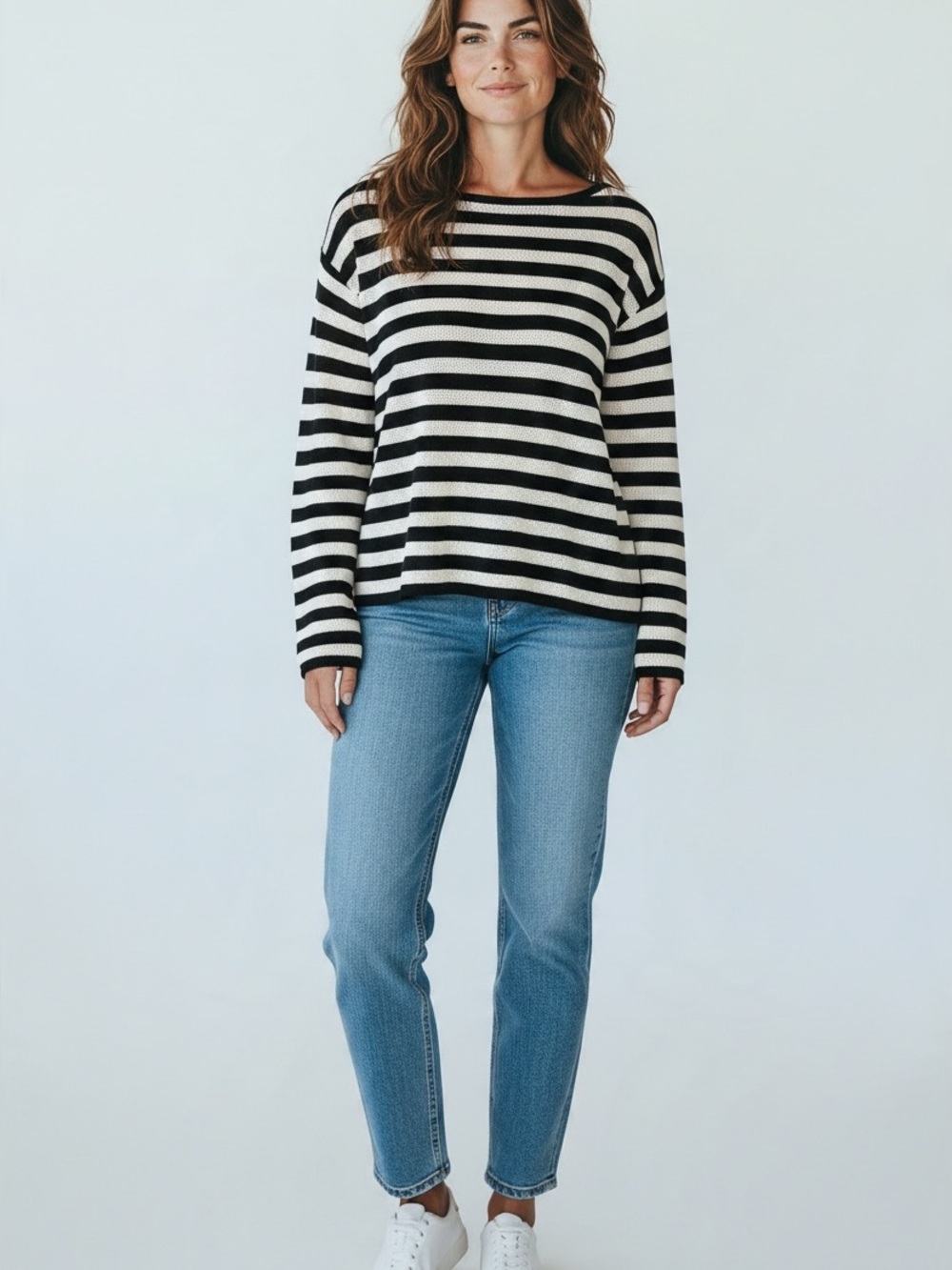 Armedangels Black White Stripe Women’s Linen Blend Classic Breton Sweater
